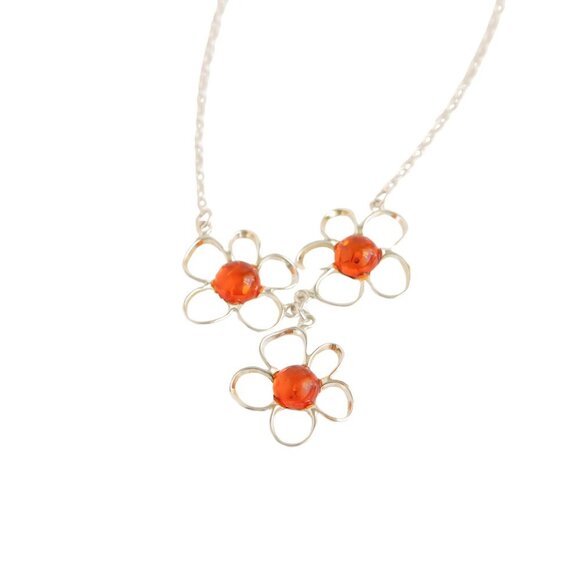 Baltic Amber Three Daisy Chain Necklace in 925 Sterling Silver - Picture 3 of 6